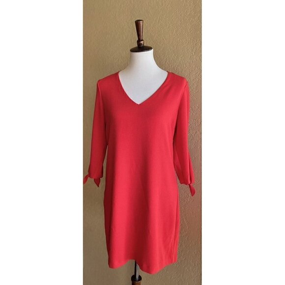 Charles Henry Dresses & Skirts - Charles Henry Red Women's Size Small S Tie Sleeve V-neck Crepe Shift Dress